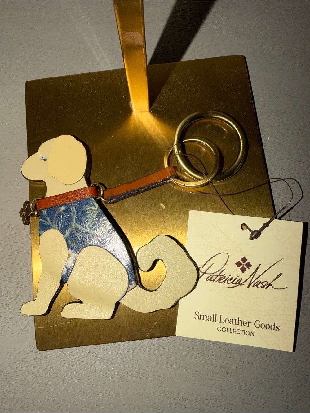 Patricia Nash Beige and Blue Dog Leather Key Fob